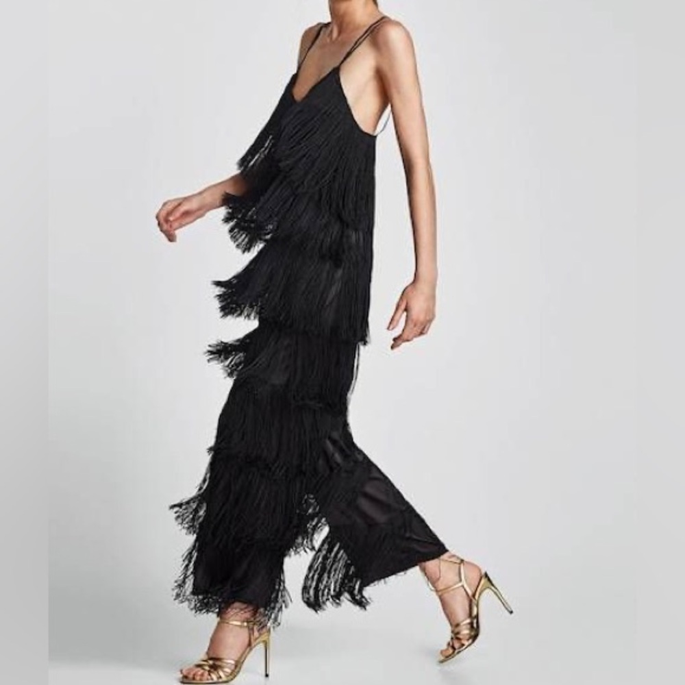 Zara Black Fringe Jumpsuit
